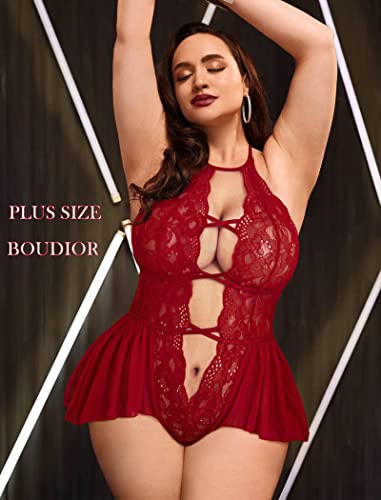 Image of Avidlove Womens Plus Size Lingerie Lace Bodysuit Teddy Deep V One Piece Lace Babydoll
