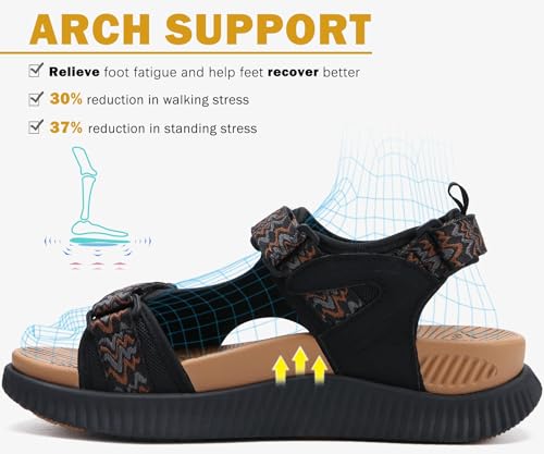 Image of KuaiLu Womens Orthopedic Walking Sandals with Comfortable Arch Support Plantar Fasciitis Relief Summer Outdoor Hiking Sport Recovery Adjustable Strap Athletic Chunky Cushion Shoes