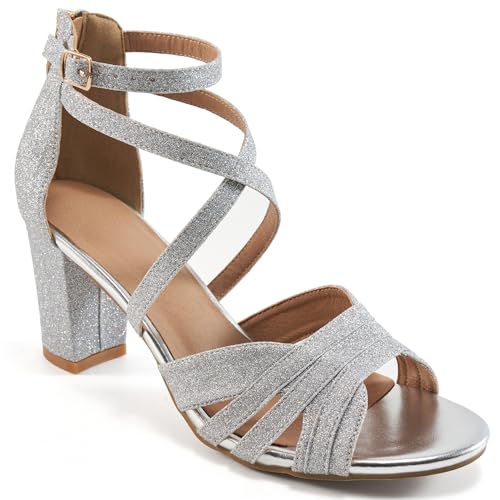 Ecetana Womens Heels Sandals Dressy: Chunky Strappy Block High Heels for Wedding Party Summer Comfortable Walking Shoes 2025