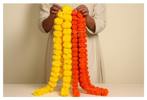 Image of Sphinx Artificial Marigold Fluffy Flowers Garlands for Decoration, 5 Pieces