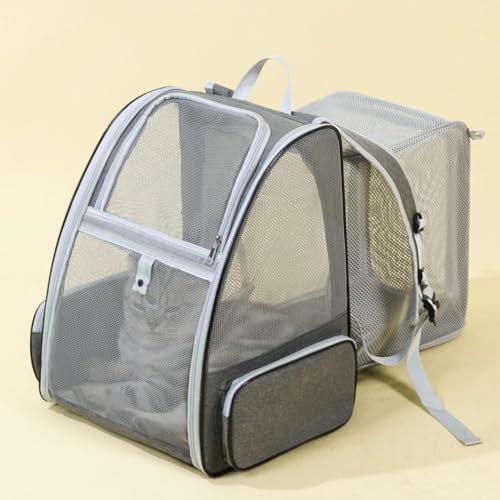 Image of Cat Backpack Carrier, Breathable Cat Carrier Pet Backpack for Kitty Small Dog Up to 15Lbs, Transparent & Foldable Pet Carrier for Travel Hiking ((Dark Grey-Square Expandable)