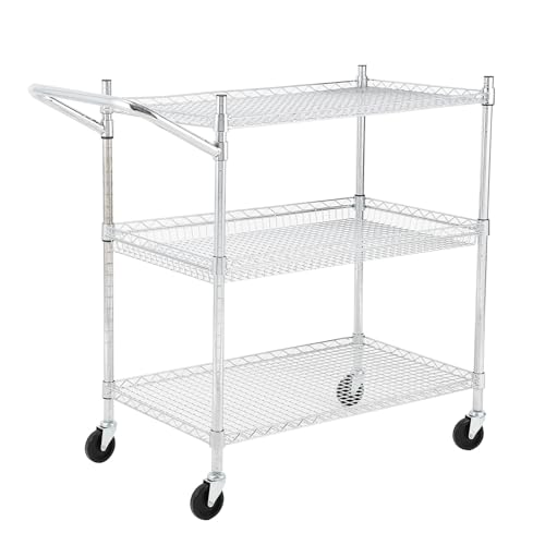 GarveeHome Heavy Duty Commercial Grade Utility Cart - 3 Tire, with Low Handle Bar, Steel Service Cart with Wheels