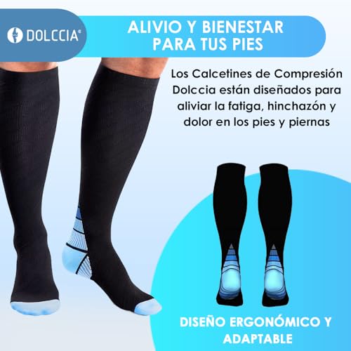 DOLCCIA - Medias de compresión para mujeres y hombres, Calcetines ortopédicos de compresión altos, Alivia dolor e hinchazón piernas, Aumenta la circulación y evita coágulos, Mejora las varices (S/M) - imagen 6