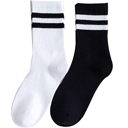 2pair Unisex Socks Women Men White Black Crew Socks Short Cotton Sock Color Striped Soks for Spring Summer