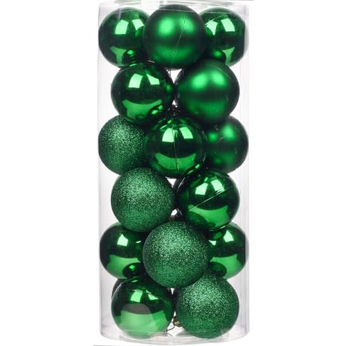 Emopeak Palle per Alberi di Natale - Set 24 Pezzi, Palla Sfera infrangibile in plastica per Albero di Natale, Accessori Decorativi per L'Albero di Natale per Decorazioni Feste (Green, 2.5"-6.2CM)