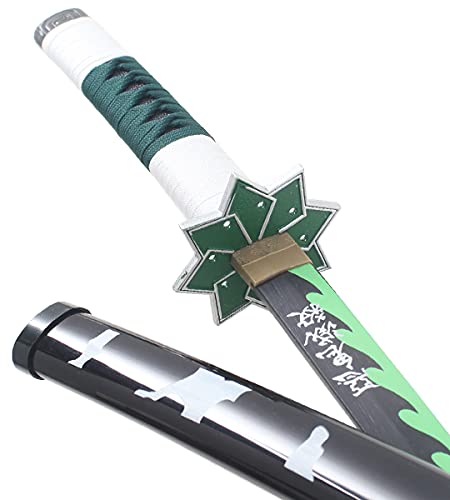 RKS DIFFUSION Katana Demon Slayer Epee Sanemi Shinazugawa Lame en Bois Sabre Kimetsu No Yaiba + Presentoir Inclus