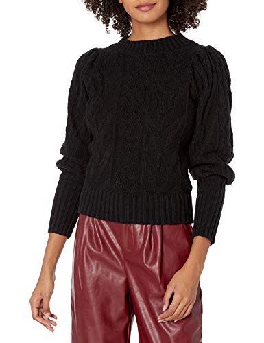 KENDALL + KYLIE Women's Puff Shoulder Crew Neck Sweater, Black, 2X