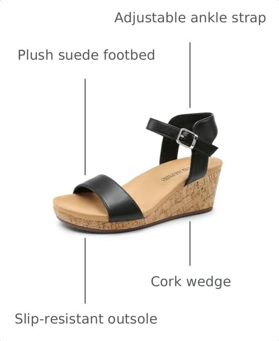 Image of DREAM PAIRS Womens Cushioned Platform Wedge Sandals | 3inch dressy cork wedge heel with soft comfort foam insole non-slip outsole adjustable ankle strap for summer