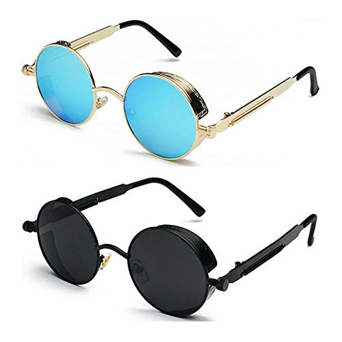 Image of PROUDDEMON Retro Gothic Steampunk Sunglasses for Women Men Round Lens Metal Frame