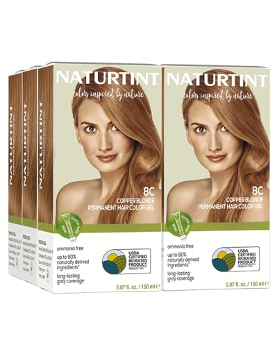 Naturtint 8C Copper Blonde Permanent Hair Color (Pack of 6), Ammonia Free, Vegan, Cruelty Free, up to 100% Gray Coverage, Long Lasting Results (Packaging may vary)