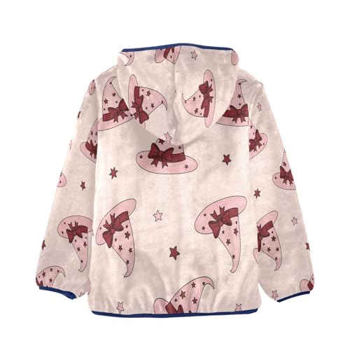 Pink Witch Hats Pattern Toddler Fleece Jacket Girl Boys Hooded Fleece Jacket Coat Warm Outwear Zip-up 3-10T2