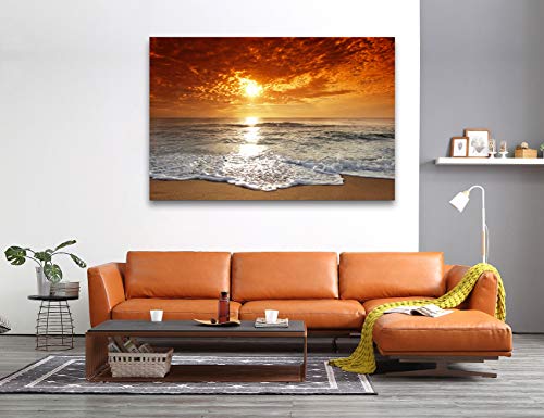 Muolunna S04669 Canvas Prints Wall Art Sunset Ocean Beach Pictures Photo Paintings For Living Room Bedroom Home Decorations Stretched And Framed Ready To Hang Seascape Waves Artwork 24X36Inch #TOP6