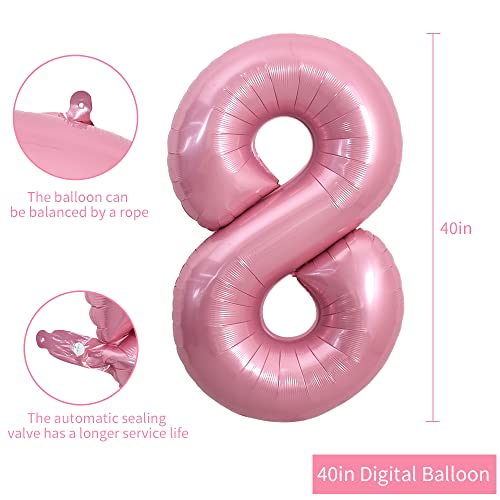 Image of TONIFUL 40 Inch Light Pink Large Numbers Balloons 0-9, Number 8 Digital 8 Helium Balloons, Pink Foil Mylar Big Number Pastel Balloons for Birthday Party Anniversary Supplies Decorations