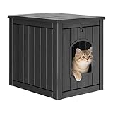 GULAIMOAO Cat Litter Box Enclosure, Enclosed Cat Litter Box Raised Floor, Openable Front Door Outdoor Cat House Weatherproof, Easy to Clean, Black