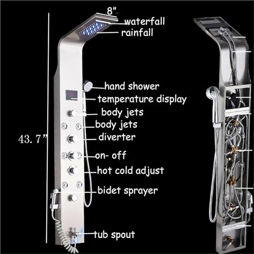 Robinet de douche cascade anti-calcaire LED Gold 8009 à jets muraux relaxants