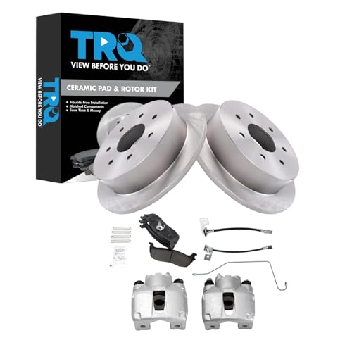 Image of TRQ Rear Brake Pad and Rotor Set Ceramic Calipers Compatible with 2000-2003 Ford F-150 2004 F-150 Heritage