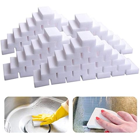 Melamine Sponge, 100 Pack Magic Sponge Eraser, Melamine Foam Bulk Sponge Sheets, Bathroom Oven Shower Glass Dishes Stove Top Kitchen Sinks Bathtub Wall Tile Baseboard White Cleaner, Not Easily Rip Cover
