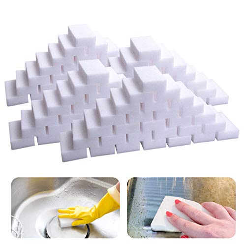 Melamine Sponge, 100/180 Pack Magic Sponge Eraser, Melamine Foam Bulk Sponge Sheets, Bathroom Oven Shower Glass Dishes Stove Top Kitchen Sinks Bathtub Wall Tile Baseboard White Cleaner, Not Easily Rip -  Vftuhuy, 2NZ921-626