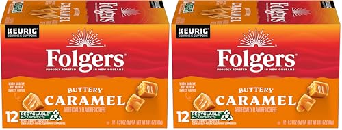 Image of Folgers Buttery Caramel Flavored Coffee, 12 Keurig K-Cup Pods (Pack of 2)