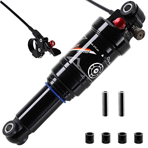 DNM Mountain Bike MTB Air Rear Shock Rebound/Remote Lock Out/Air Compression Pressure Adjustable - AL7075 Shaft & AL6061 Shock Body - Extra Bushing Hardware - Length 210mm