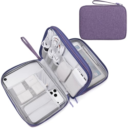Image of FYY Electronic Organizer, Extra Large Travel Cable Organizer Bag Pouch Portable Waterproof Double Layers All-in-One Storage Bag for iPad, Cable, Power Bank, Laptop Charger for Office /Home, Dark Purple