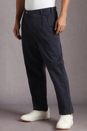 Image of Louis Philippe Men's Mid Rise Overdyed Baggy Fit Pleated Chinos with Stretch