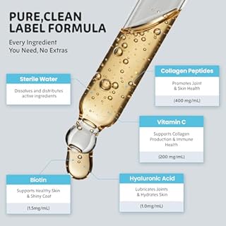 Liquid Collagen Supplement Drops for Dogs: Hip & Joint Support, Skin & Coat Health in One Daily Supplement with Bioactive Collagen Peptides - Pure Formula Support for All Dog Sizes & Ages