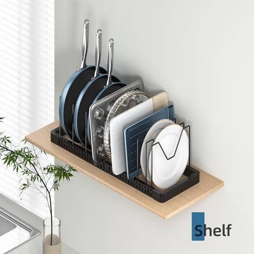 PanPanPal Pots and Pans Organizer under Cabinet, Expandable Pot Lid Organizer Holder with 10 Adjustable Compartment, Pan Organizers inside Cabinet for Lids, Bakeware, Kitchen Storage Pot Rack, Black by PanPanPal - Image 7