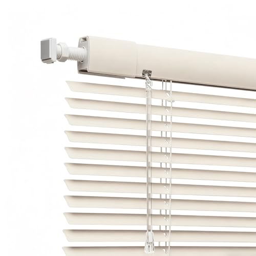 AJTXCSFOQL 25mm Persianas Venecianas Aluminio a Medida, Fácil Instalación, 55 68 75 80 98 102 116 165 Estores para Ventanas, Salón, Cocina, Dormitorio, Despacho, Persiana Veneciana Sin Taladro(Beige)