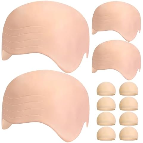 Iceyyyy 12 PCS Halloween Bald Caps Set,Makeup Bald Cap with 8 Pcs Wig Caps,Bald Head Costume Accessories for Men Women Halloween Party,April Fools Cosplay and Stage Performance(Skin) Cover