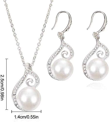 SwirlColor Bridal Jewellery Sets Artificial Pearl Rhinestone Necklace Pendant Earrings Set for Women / Girls / Brides