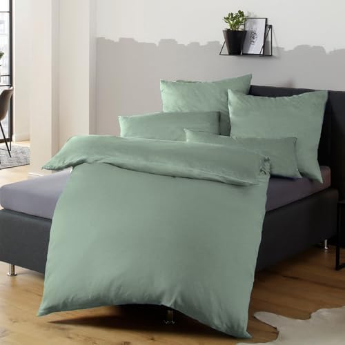 Soifox Bettwäsche 155x220 Grün - Bettwäsche Sets aus Mikrofaser Bügelfrei & Knitterfrei - 1 mal Bettbezug + 1 mal 80x80cm Kissenbezug mit Reißverschluss