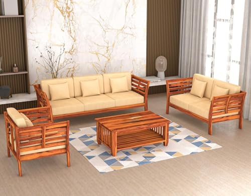 Image of Sheesham Solid Wood Six Seater Sofa Set for Living Room(6 Seater) (Provencial Teak 2)