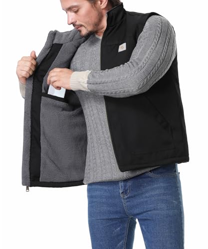 Image of Men's Loose Fit Workwear Vest Fleece-Lined Waterproof Mock-Neck Vest