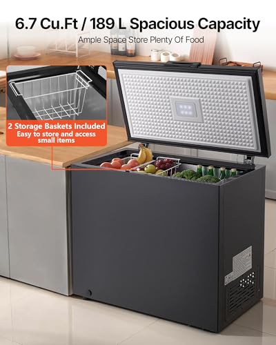 Image of VEVOR Chest Freezer, 6.7 Cu.ft Compact Deep Freezer, Free Standing Top Open Door Chest Freezers with 2 Removable Baskets & Adjustable Thermostat - Energy Saving, Low Noise & Garage Ready, Black