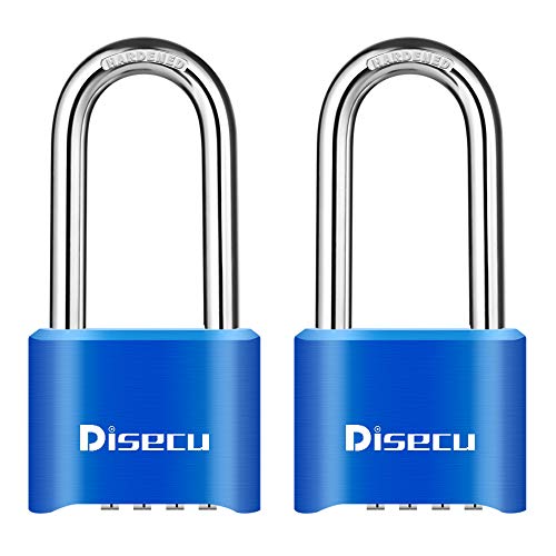 2 Pack disecu Heavy Duty 4 Digit Combination Lock, 2.5 Inch Long Shackle Outdoor Waterproof Padlock for School Gym Locker, Storage Unit, Fence, Gate, Toolbox (Blue)