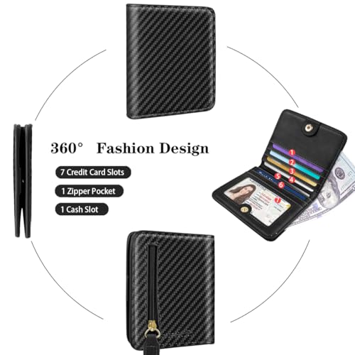 Image of Small Carbon Fiber Wallet Thin Credit Card Holder Pocket Mini Purse | Compact Slim RFID Blocking Wallets Bifold Pocket Card Holders for Women and Men for Travel & Daily Use, Carbon Fiber