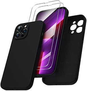 ORNARTO Compatible with iPhone 13 Pro Max Case 6.7 inch, with 2 x Screen Protector Liquid Silicone Gel Rubber Cover [Full Body] Shockproof Protective Phone Case for iPhone 13 Pro Max-Black