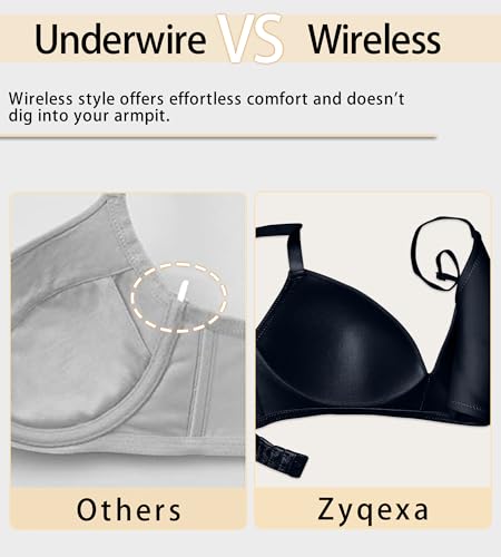 ZYQEXA Seamless Wireless Bra for Women with Support - No Underwire Plunge Push Up Full Coverage Comfort Tshirt Bras - Crisscross Convertible Sleep Bralette, Black, 38B — view 5