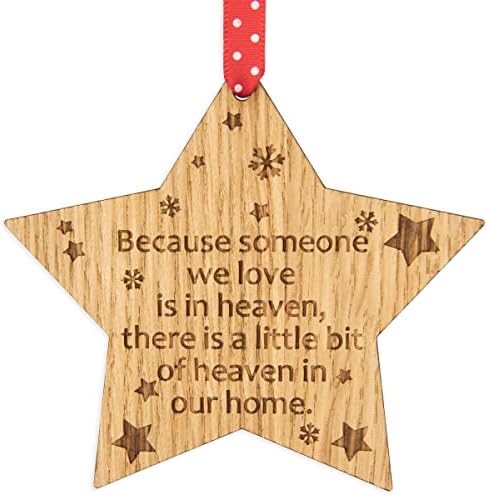 Manta Makes Because some we love is in heaven Wooden Memory Star Christmas Tree Decoration Memorial Bauble 4CD