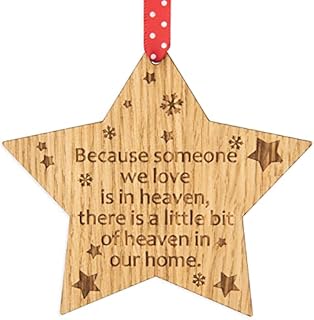 Manta Makes Because some we love is in heaven Wooden Memory Star Christmas Tree Decoration Memorial Bauble 4CD