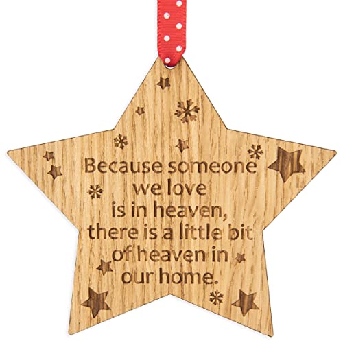 Manta Makes Because some we love is in heaven Wooden Memory Star Christmas Tree Decoration Memorial Bauble 4CD