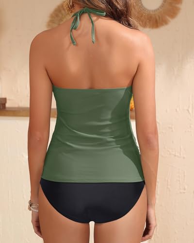 Image of Yonique Womens Two Piece Swimsuits Tummy Control Tankini Plus Size Bathing Suit Halter V Neck Swimwear