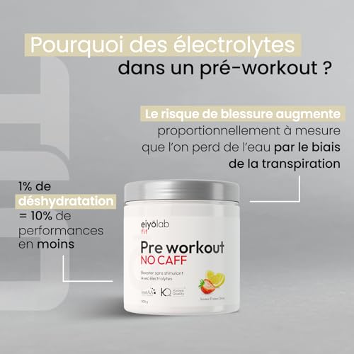 Pre Workout sans Caféine ni Créatine | Citrulline Kyowa et BCAA instantanés | Électrolytes pour Hydratation Optimale | L-Arginine + Bêta Alanine & Taurine | 300g de Poudre Fraise Citron | Eiyolab – Image 5