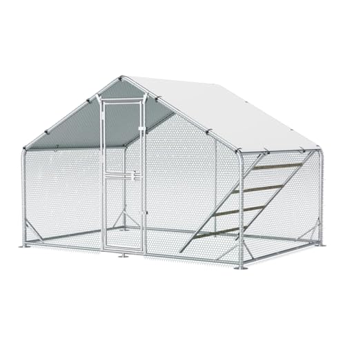 Grand poulailler en métal - 3 x 2 x 2 m - Avec toit - Enclos pour jardin - Résistant aux intempéries - Pour 6 à 10 poules - Avec accessoires et échelle