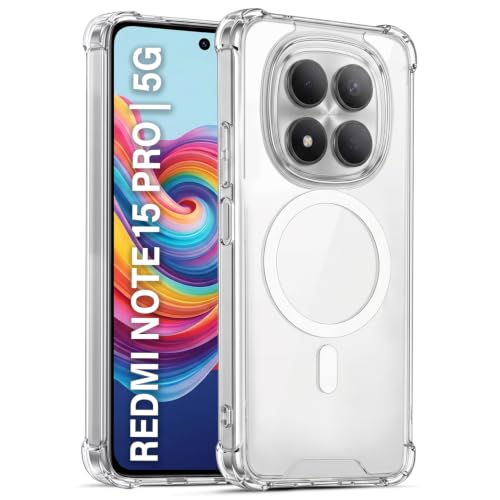 Image of TRUEUPGRADE Back Cover for Mi Redmi Note 15 Pro 5G Non Mag-Safe Transparent PC + TPU Bumper Case with Magnetic Print Shockproof Protection (Transparent Mag-Safe)