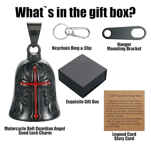 Image of Motorcycle Bell Guardian Angel Charm - Weather-resistant Good Luck Gremlin Bells With Gift Box, Legend Card, Keychain