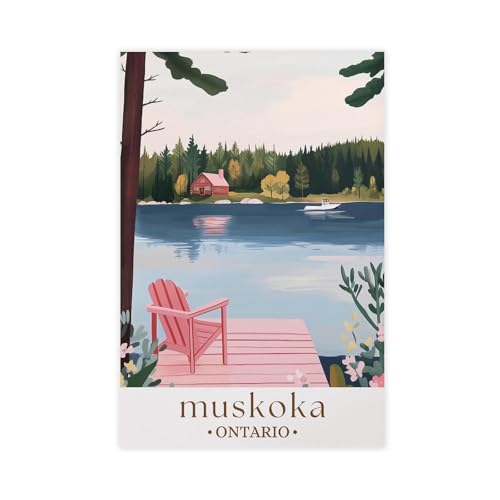 SESAG Muskoka Ontario Travel Poster Lakeside Cabin Art Cottage Country Print Canadian Nature Decor Summer Getaway Gift Canvas Poster Bedroom Decor Room Unframe 12x18inch