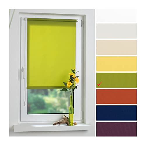 Liedeco® Rollo Klemmfix - 75 x 150 cm grün (Breite x Höhe) / lichtdurchlässig Blickdicht und stufenlos verstellbar/leichte Innen-Montage ohne Bohren mit Klemmträger / 123 montiert