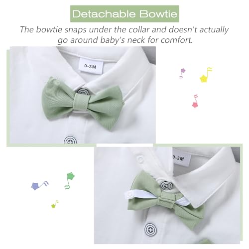 WESIDOM Baby Boy Clothes Suit 0-24M Infant Gentleman Wedding Outfit, Shirt+Bowtie+Beret+Suspender Pants Clothing Set3
